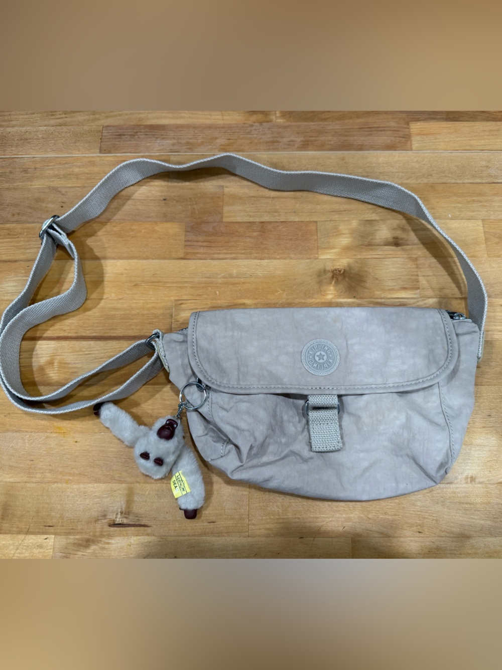 Kipling Beige Crossbody Messenger Bag with Monkey Charm